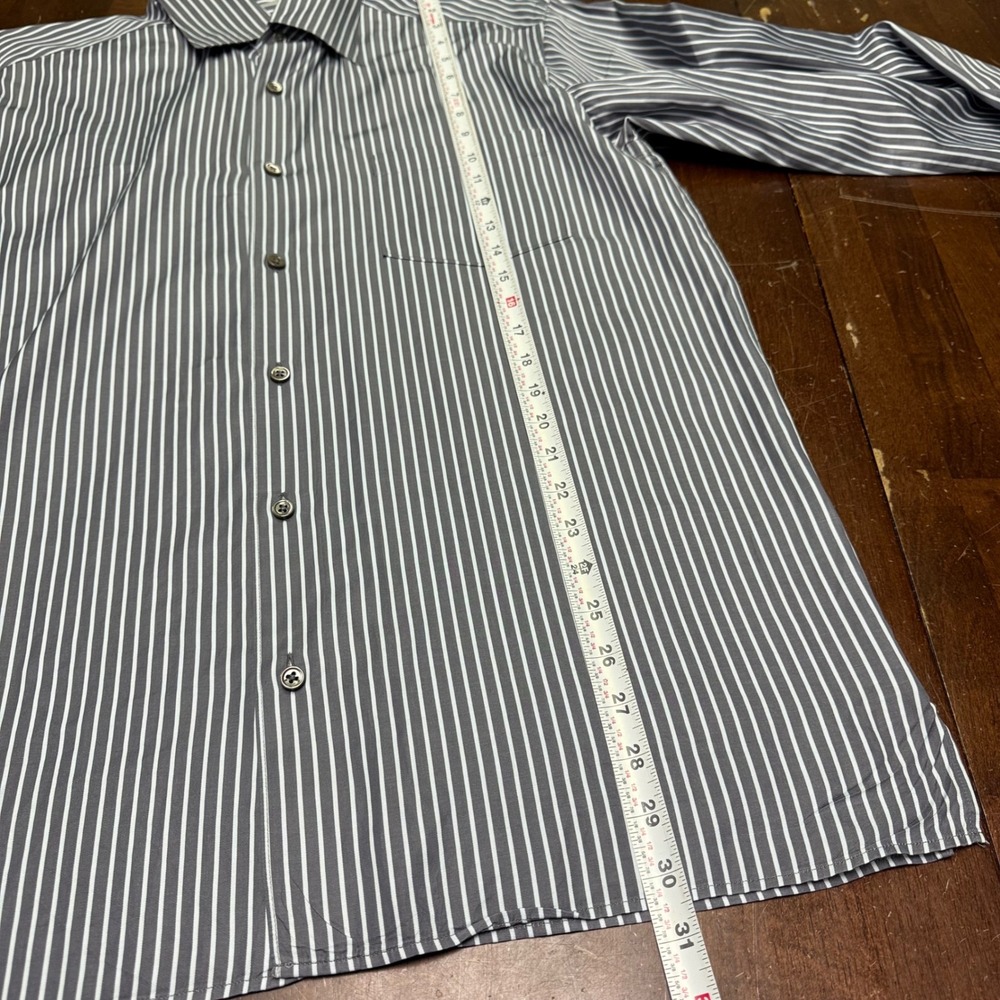 Ermenegildo Zegna Button Down Mens Large Grey Striped Long Sleeve Cotton Shirt - Picture 7 of 9